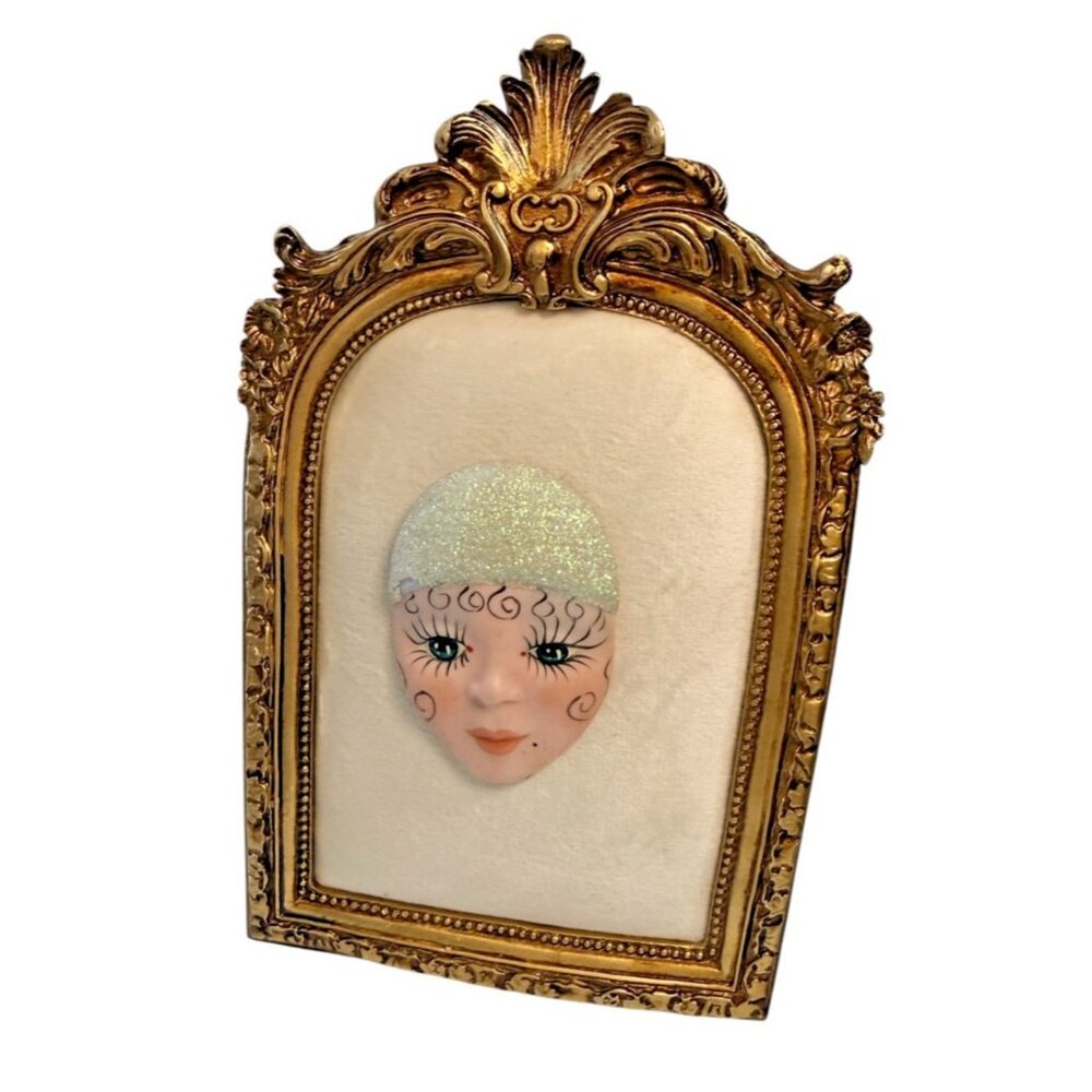 Vintage Art Deco Lady Face Brooch Pin Porcelain Mask Signed Val 90 502
